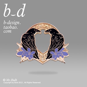 北欧设计ins金属黑色乌鸦圆环徽章胸针文艺复古暗黑紫色花朵pin