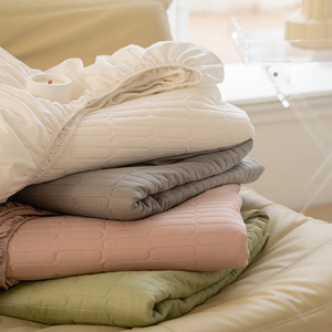 全棉绗缝夹棉床笠床罩床垫保护罩纯棉单件床垫套纯色席梦思保护套
