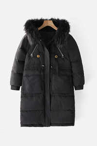 VK冬季中长款真毛领羽绒服外套女宽松显瘦加厚保暖面包服连帽上衣