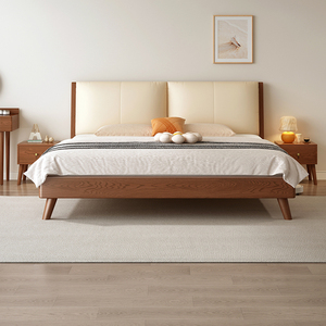 全实木床双人床主卧家用软包床出租房用款橡木床单人床榻榻米床架