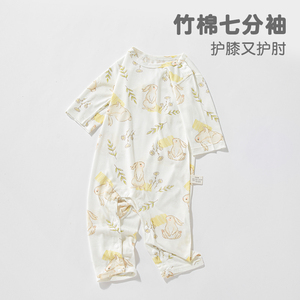 婴儿夏季连体衣七分袖薄款半袖男女宝宝宝空调房睡衣6一12月衣服