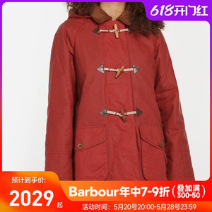 现货英国Barbour 女款超帅气oversize红色复古木扣中长夹克风衣