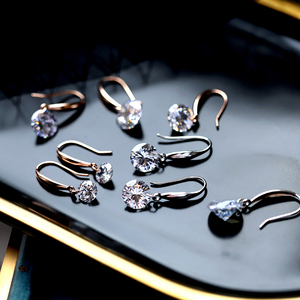 s925纯银水晶锆石耳环超闪水钻奢华长款耳坠网红耳扣高级气质耳钉