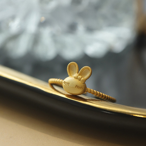 兔年爆款S925纯银兔子戒指本命年复古风小众磨砂可爱甜美开口指环