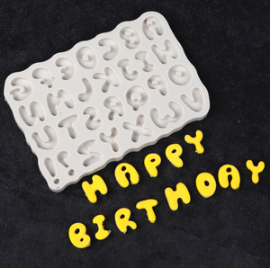 烘焙蛋糕硅胶模具 3D立体圆形英文艺术卡通字母翻糖巧克力粘土模