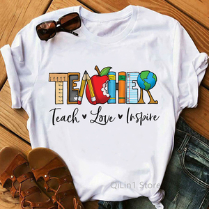 Teacher Life T shirt 个性教师节字母Teacher印花T恤女士短袖衫