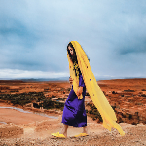 SUGA唐自制紫色阿拉伯长袍刺绣修身显瘦超长连衣裙泰国尼泊尔印度