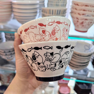出口日本大创日式陶瓷可爱猫咪饭碗情侣碗调料碟子小钵汤碗小碗