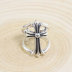 潮人朋克创意双层十字架戒指男韩国个性饰品女原宿风霸气纯银指环