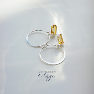 11月生辰石天然进口黄水晶纯银耳环原创设计925银耳坠耳扣耳饰