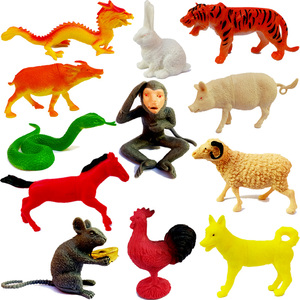 十二生肖老虎猴子猪鸡牛小兔子龙蛇动物模型塑胶塑料儿童玩具教具