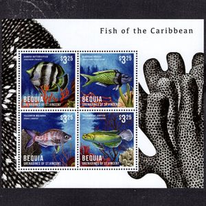 清仓特价 圣文森特贝基亚岛2013海洋动物鱼类蝴蝶鱼邮票Ms全新