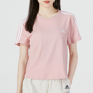 Adidas阿迪达斯短款T恤女2024夏季新款粉色半袖运动服短袖HF7245