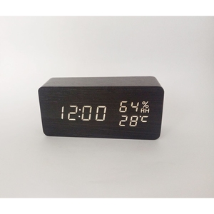 得力温湿度木头钟LED声控智能电子闹钟木质座钟数码钟艺术钟
