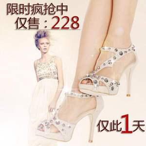 韩版公主女鞋子超高跟结婚水钻防水台鱼…