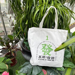 原创粤语创意发财暴富發大容量单肩质感小众女包手工帆布包环保袋