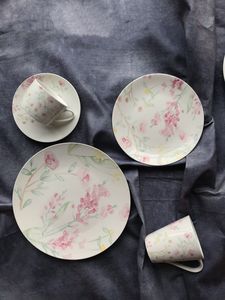 新春餐具出口陶瓷欧式春色淡粉花朵牛排盘深菜盘咖啡杯碟谷物碗