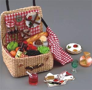 娃娃屋 ob11 1：12 德国Reutter mini picnic  微缩野餐藤篮套餐