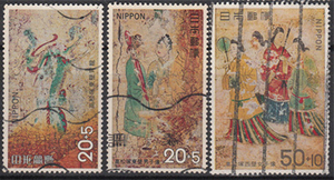 日本信销邮票-高松冢古墓古画-1973-C619-621-3全-雕刻