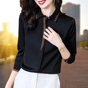 雪纺衬衫女长袖春秋新款法式设计感小众气质衬衣高档显瘦黑色小衫