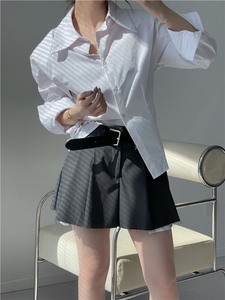 XZ自制 不一样的白衬衫 大尖领垫肩（可拆）收腰女士衬衫上衣