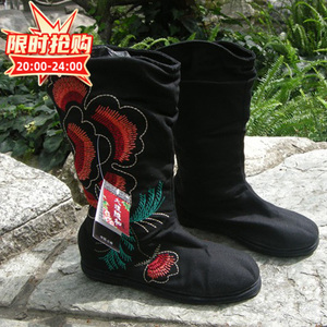 热卖中植物花卉绣花高筒靴子民族风单靴厂价直销单的和加绒二种