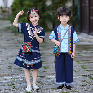 三月三广西壮族民族演出服儿童汉族男女童唐装中国风宝宝中式套装