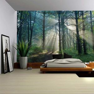 超大墙布自然风景森林背景布墙壁装饰挂毯客厅卧室遮挡窗帘挂毯