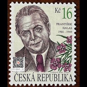 捷克 2001 作家 法兰西斯·哈拉斯 Frantisek Halas 雕刻版邮票