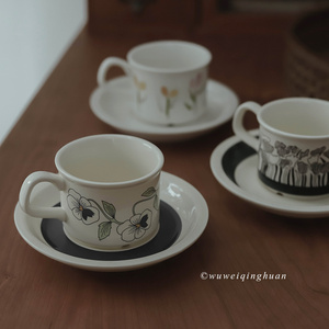 枝悟 中古北欧风陶瓷兰花咖啡杯碟 复古花卉红茶杯套装下午茶