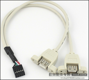 30厘米/50厘米 主板9针转双USB线 9Pin转USB2.0扩展线 带螺丝孔