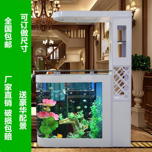 玄关子弹头鱼缸酒柜简约现代家用客厅创意中大型免换水生态水族箱