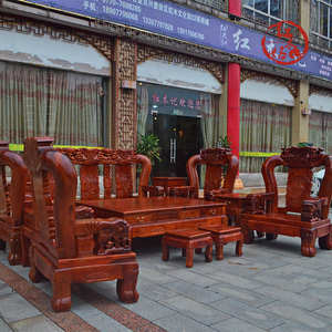 超值中式红木家具实木客厅家居缅甸花梨18公分战国大象沙发12件套