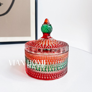 【维安家居】新款北欧复古彩色罐玻璃首饰品盒收纳盒烛台装饰品