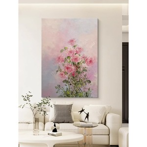 北欧风粉玫瑰植物客厅花卉餐厅装饰画肌理感玄关挂画沙发背景有框