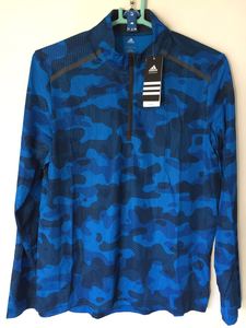 Adidas阿迪达斯真品COOL365轻薄款蓝色迷彩半拉链长袖运动T恤包邮