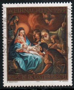 奥地利邮票(旧票)圣诞节1999年 全 R-63A 右下角撕1口