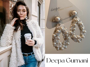 予 定Deepa Gurnani奢华闪耀华丽珍珠水晶感手工耳环印度制不退换
