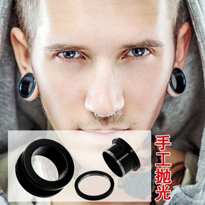 钛钢耳环耳饰钛钢时尚新潮中空心黑色滑轮扩耳器耳扩工字管大尺寸