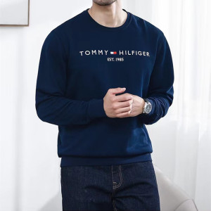 正品代购TOMMY汤米男纯色圆领刺绣logo长袖T恤打底衫休闲卫衣上衣