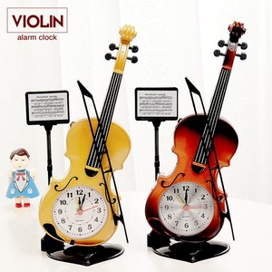 欧式古典小提琴模型摆台时钟创意手提琴办公桌面装饰儿童学生闹钟
