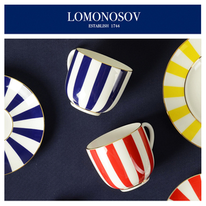 LOMONOSOV俄罗斯皇家瓷器蔡依林同款竖条纹咖啡马克杯碟茶具套装