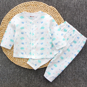 春夏季婴儿纯棉内衣套装男女宝宝纱布内衣儿童套装空调衣服0-2岁