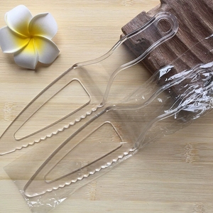 一次性塑料透明独立包装加厚生日蛋糕刀切刀铲刀弯刀盘叉三角锯齿