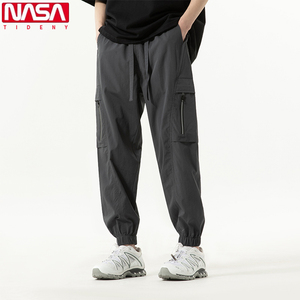 NASA联名裤子男夏季韩版潮流宽松工装束脚冰丝裤薄款休闲运动长裤