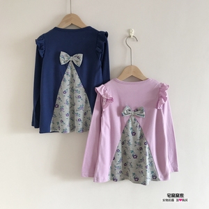 【裙式t恤】出口日本超超柔软蝴蝶结后背造型女童长袖t恤撞色上衣