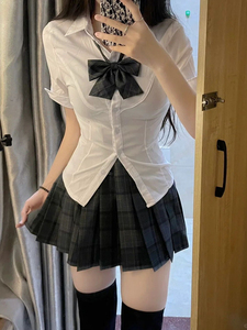 jk短袖衬衫制服工作服裙子套装女夏学院风纯欲辣妹修身学姐白衬衣