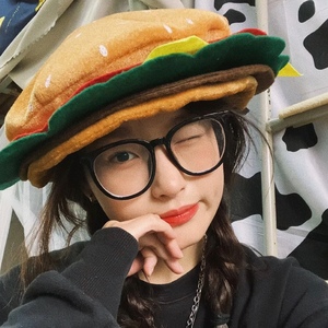 抖音网红汉堡帽子可爱女生搞怪拍照汉堡包头套ins创意食物贝雷帽