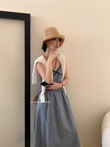 IMISS 韩系夏装新款复古撞色棉麻吊带裙中长款连衣裙女