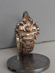 清代老银鎏金镂空耳环戒指图案精美当戒指特别好看的独一无二